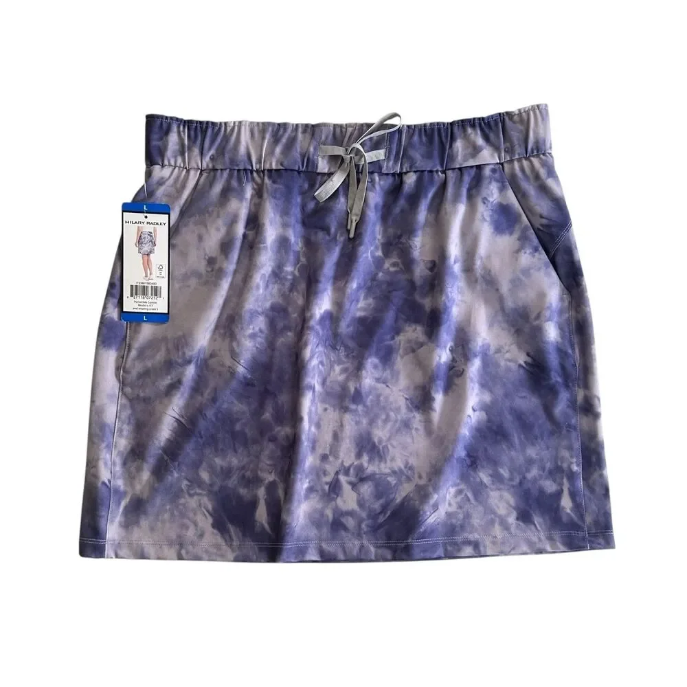 Hilary Radley Women’s Tie Dye Skirt Purple Gray Elastic Waist Pockets Size L NWT
